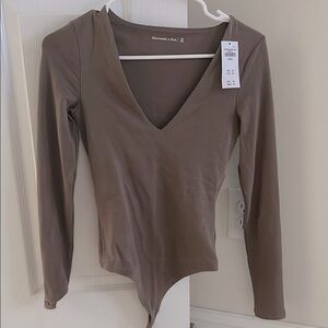 Abercrombie & Fitch Deep V-Neck Brown Bodysuit